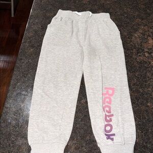 Reebok Kids Light Gray Joggers with Purple Logo